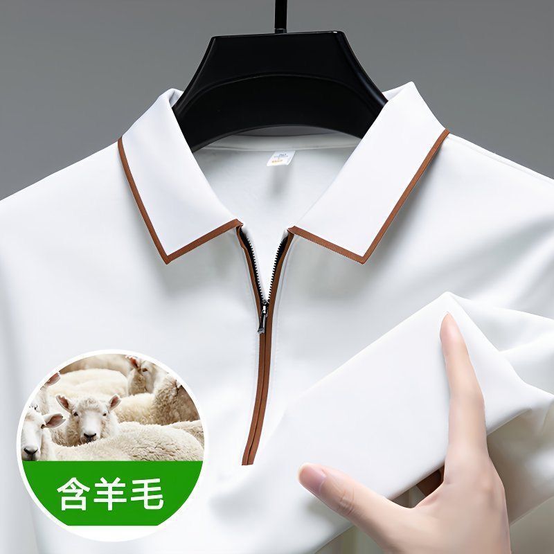 2026 Spring and Autumn Men's Long Sleeve T-Shirt with Silk and Wool, Zipper Turn-Down Collar, Dad Style, Business Casual Polo 2026 Spring and Autumn Men's Long Sleeve T-Shirt with Silk and Wool, Zipper Turn-Down Collar, Dad Style, Business Casual Polo
