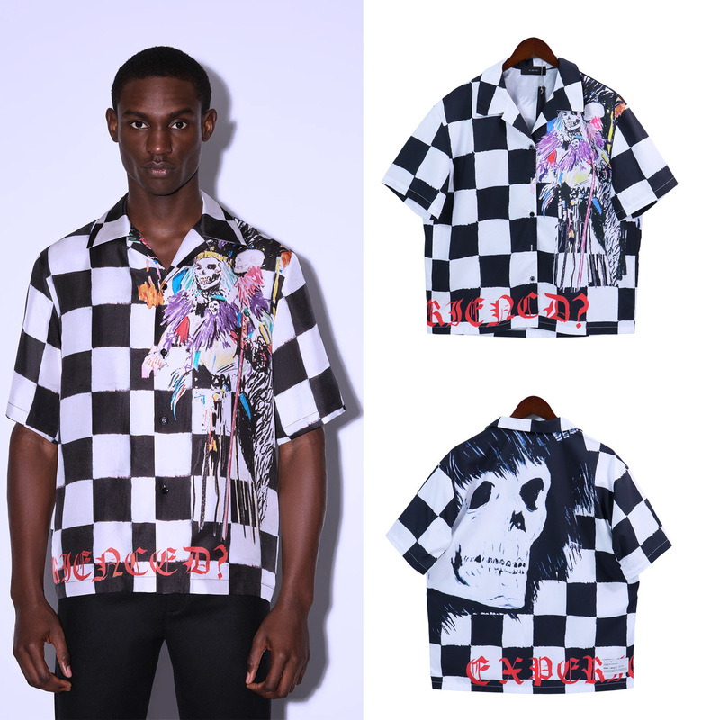 AMIRI New American Style Trendy Brand Personalized Skull Digital Print High Street Trendy Short Sleeve Shirt for Men and Women