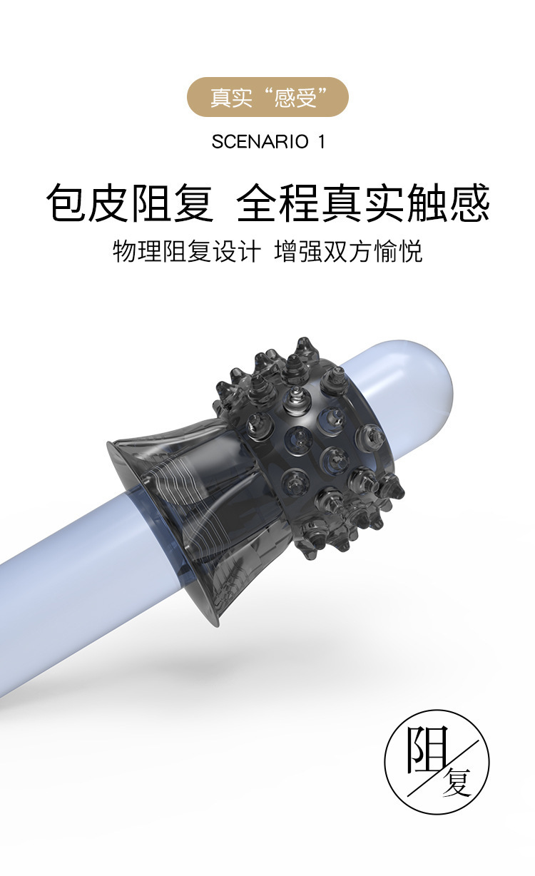 Men’s Spiked Lock Ring TPE Penis Collar, Transparent Black Delay Ring for Couples — detail image 1