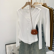 2024辣妹假两件内搭打底衫女秋冬季新款高级感可外穿长袖t恤上衣