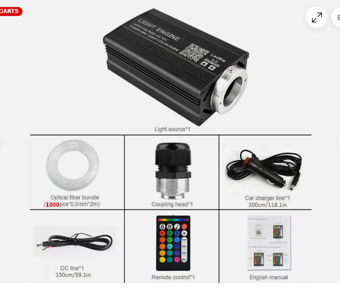 Lámpara de luz de estrella de automóvil LED fuente de luz de cable de fibra óptica RGB aplicación de teléfono móvil control de voz conjunto de control remoto