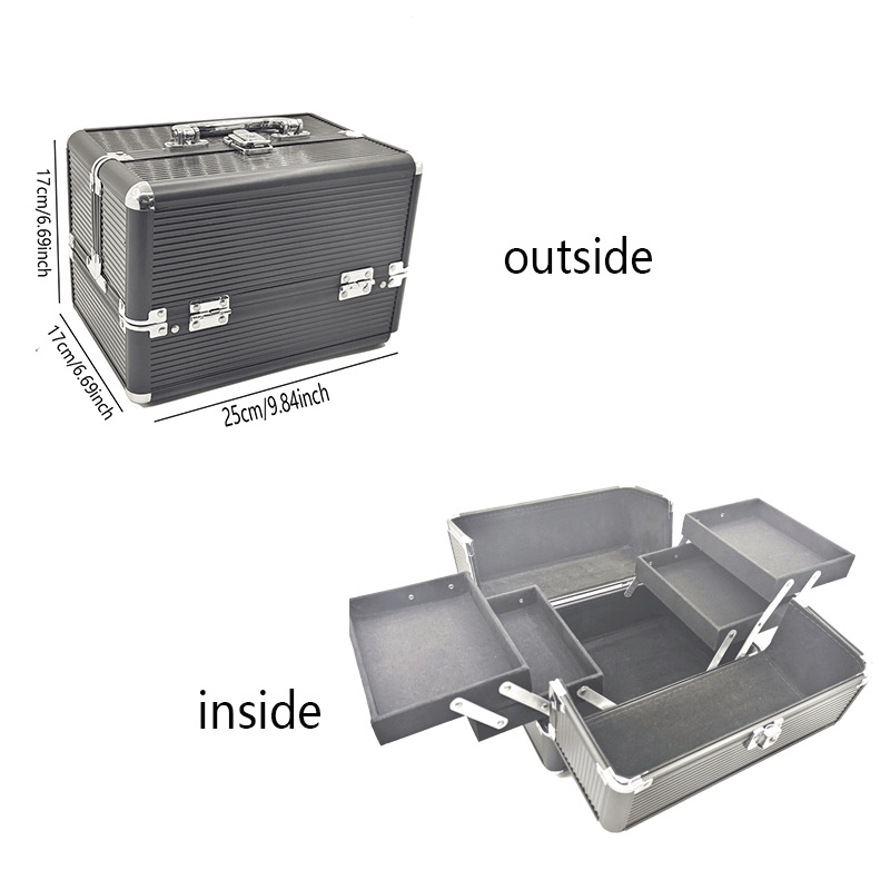 Almacenamiento de aleación de aluminio de doble apertura caja de maquillaje portátil caja de herramientas de maquillaje bordado caja de manicuras de aluminio