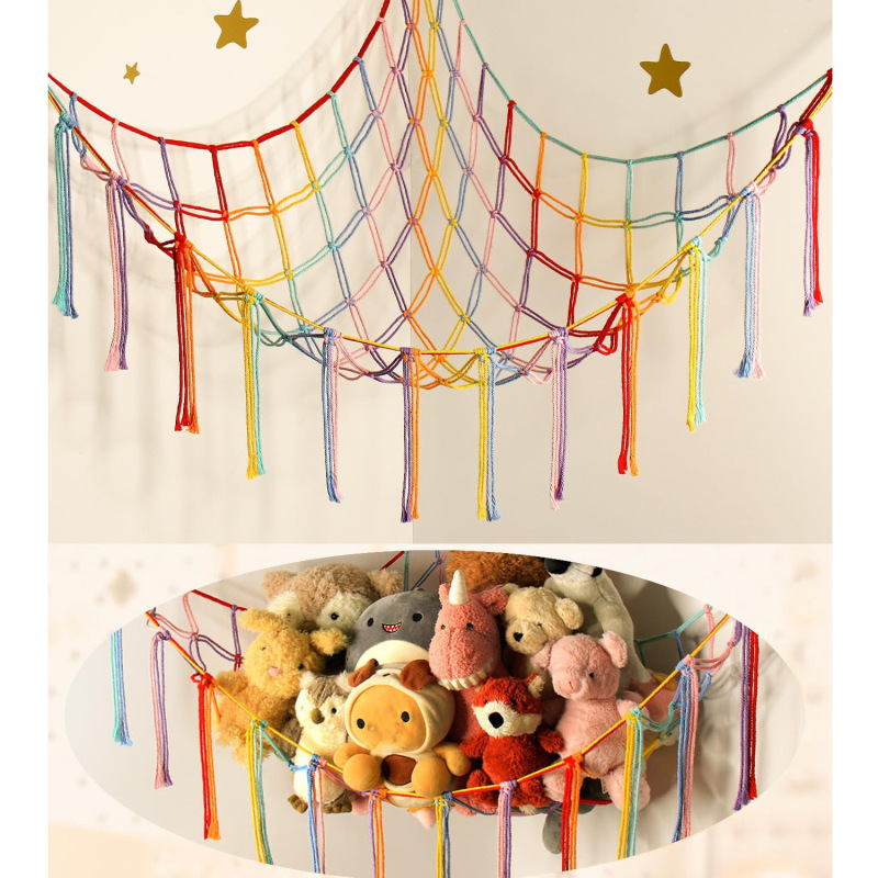 Insボヘミアン编み玩具収纳ストレージネットカブト三角玩具ネットカブト寝室壁コーナー収纳ネット|undefined