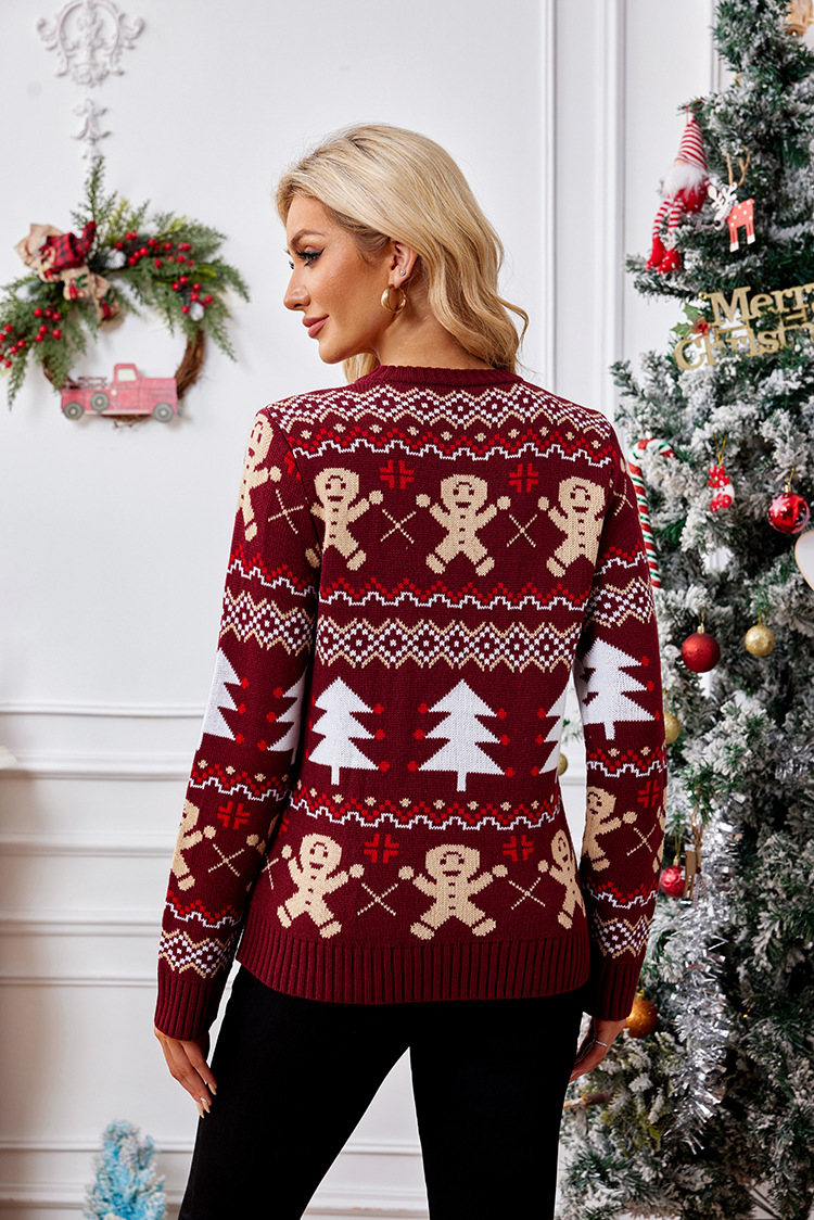 Jacquard Design Casual Style Wholesale Women's Casual Christmas Tree Gingerbread Long Sleeve Jacquard Sweaters & Cardigans