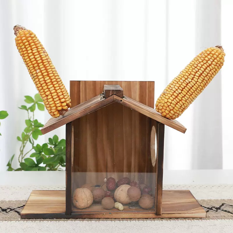 现货木质松鼠喂食器松鼠户外壁挂式实木投食器仓鼠花园庭院投喂器