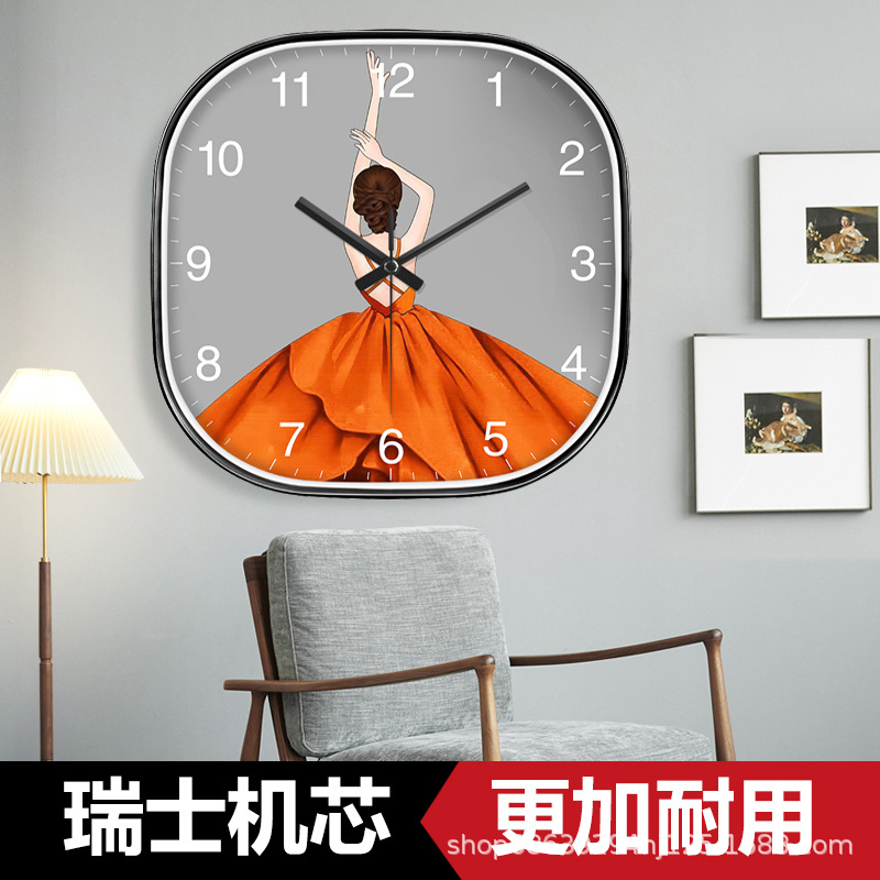 Simple Modern Modern Dance Women's Hanging Watch Living Room Dining Room Mute Clock Nordic Style Bedroom Wall Clock Punch-Free