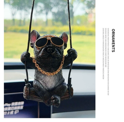 Bulldog car pendant rearview: Car hanging - french-bucket-necklace-black