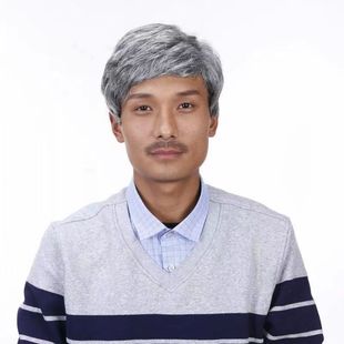 Men's Middle-aged and elderly Wig Men's floral white wig short straight hair Grandpa old wig performance wig full head cover