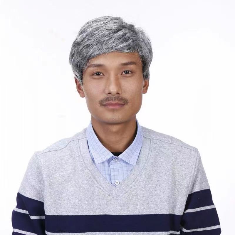 Men's Middle-aged and elderly Wig Men's floral white wig short straight hair Grandpa old wig performance wig full head cover