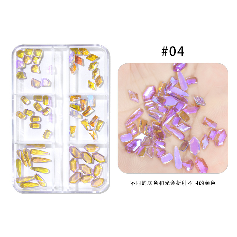 Nail Art Aurora perforación de vidrio 6 grados mezclados fondo plano perforación de forma especial de hielo color fantasma perforación de uñas al por mayor