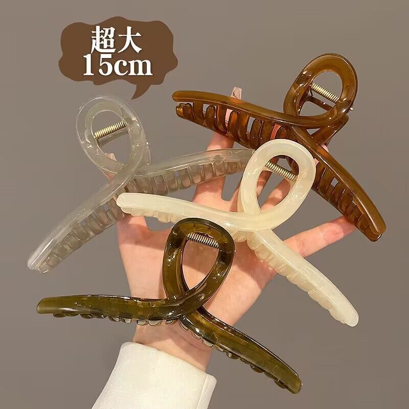 15cm超大號果凍色大號抓夾發量多後腦勺鯊魚夾亞克力氣質發卡頭飾