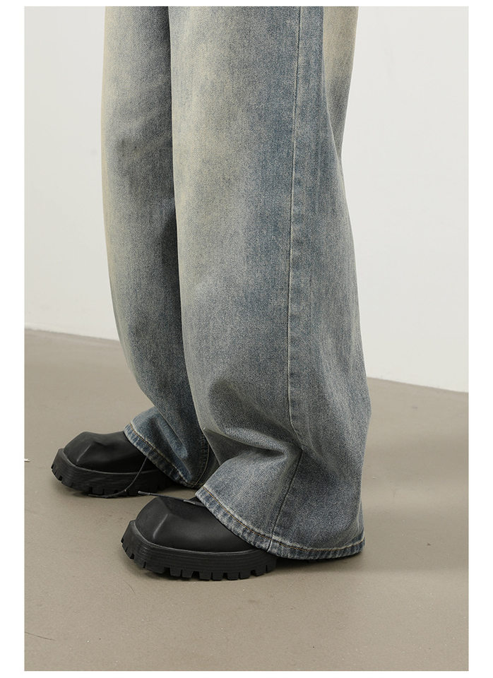 Quần jeans nam ống rộng dáng thẳng phong cách retro, chất denim cotton thoải mái — màu xanh chi tiết 14
