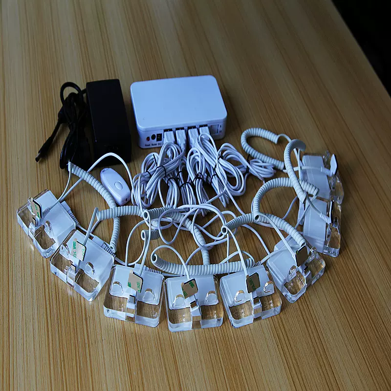 华为苹果手机防盗器展示架体验台演示充电一拖四六八路报警主机