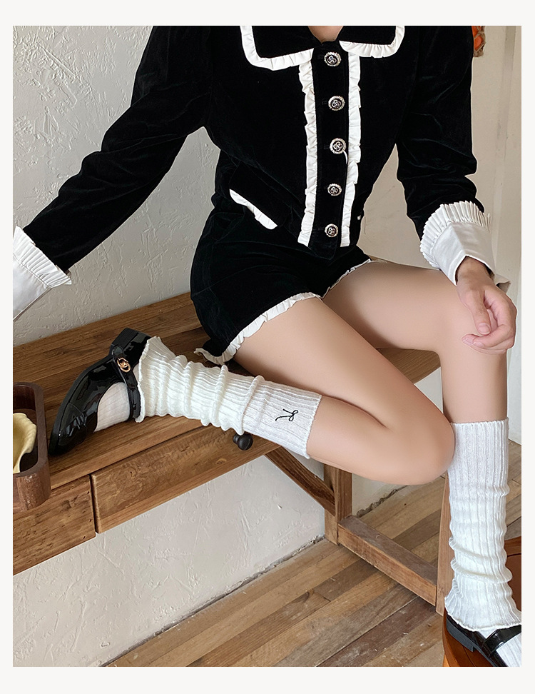 Leg Warmers Women's Autumn And Winter Pile Socks With Embroidered Bows, Maillard Ruffles And Japanese Style Knitted Calf Socks_voghion.com