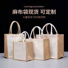 卸売り現物空白手描き綿紐手提げ麻袋diy黄麻片肩ショッピングファスナートート麻布バッグ