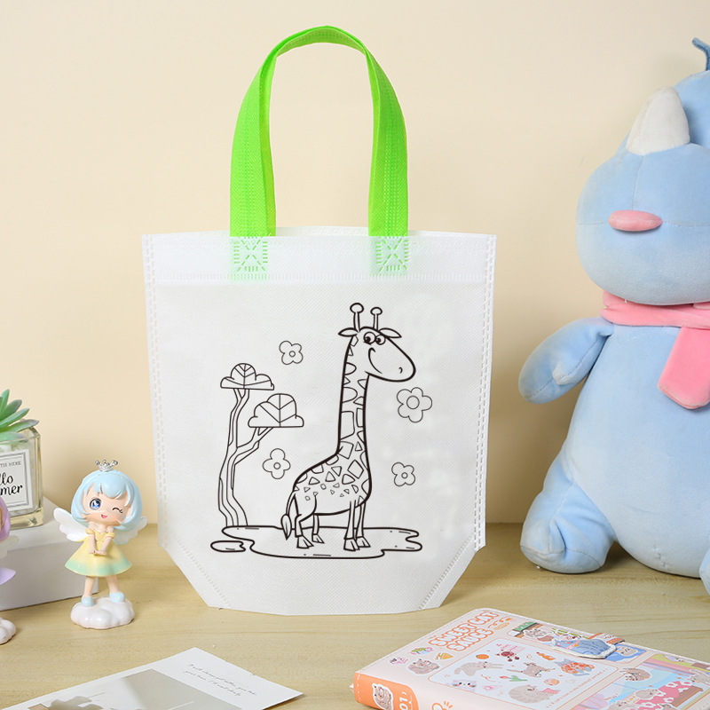 Niños hechos a mano DIY pintando bolsas de graffiti personalizadas regalo de jardín de infantes dibujos animados no tejidos pintura relleno bolsas de mano