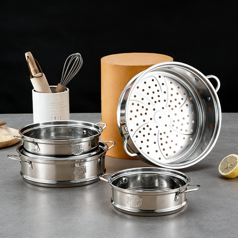 304 Stainless Steel Steaming Rack, Food-Grade Multi-Layer Steamer with Upper and Lower Cooking Compartments, Suitable for Home and Commercial Use, Concave-Convex Steaming Tray 304 Stainless Steel Steaming Rack, Food-Grade Multi-Layer Steamer with Upper and Lower Cooking Compartments, Suitable for Home and Commercial Use, Concave-Convex Steaming Tray