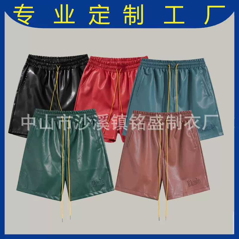 跨境美式新款短裤高街宽松潮牌皮裤男士加厚复古休闲运动五分裤男