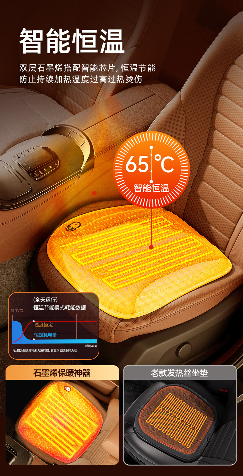 New Graphene Car Seat Cushion down Warm USB Cigarette Lighter Quick Heat Office Chair Winter Warm Magical