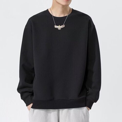 2025 solid color long-sleeved T-shirt, men's casual all-match round collar, loose spring and autumn trend, handsome elastic sweater, men