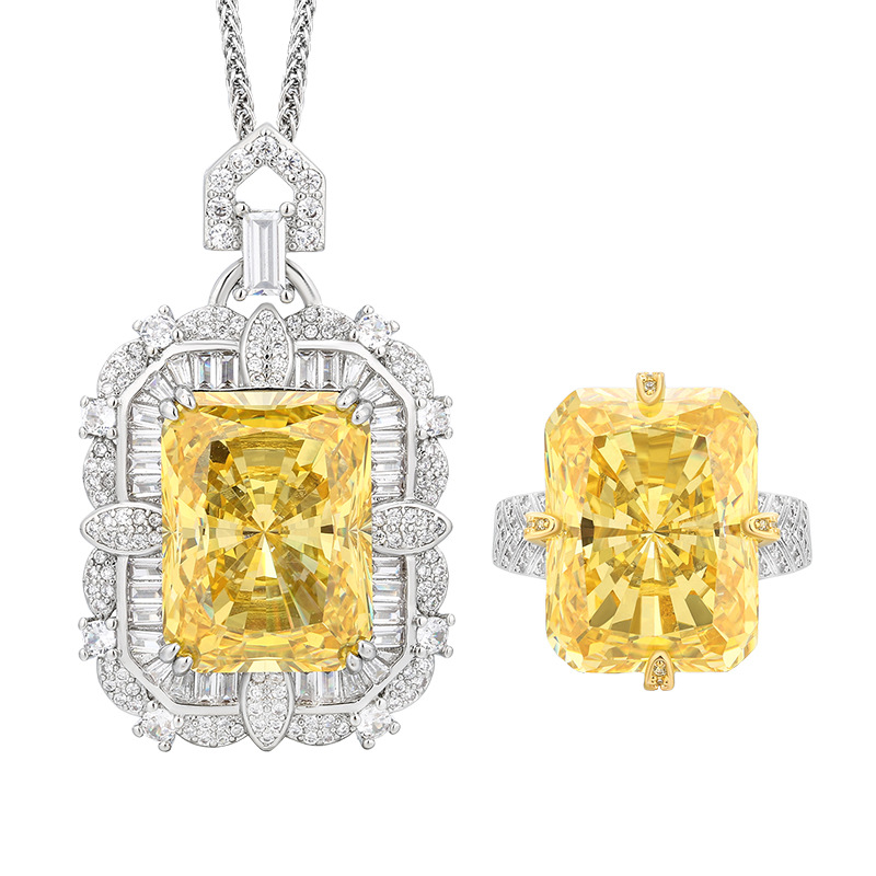 Otoño e invierno nuevo estilo Zhuangsheng conjunto de joyas Reden corte de diamante amarillo conjunto de colgante piedra principal 15*20 al por mayor