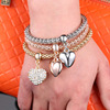 Metal chain heart-shaped, bracelet with pigtail, European style, three colors