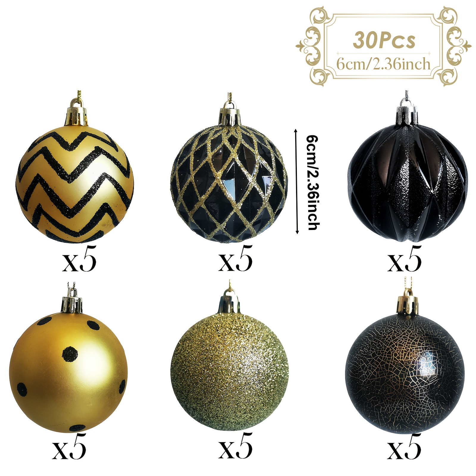 Navidad transfronteriza oro negro agrietado bola de Navidad 6CM30 juegos de bolas decorativas de árbol de Navidad