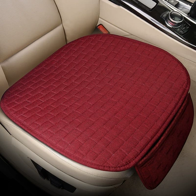 Cross-Border Exclusive Car Seat Cushion Set for All Seasons, Five-Seater Front and Rear Driver Linen Square Cushion Three-Piece Set, Complete Foreign Trade Seat (Seat cushion, seat cover) - burgundy-single-square-mat