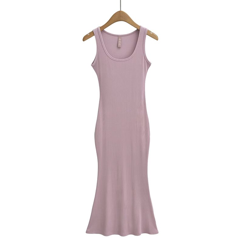 FMY American Kardashian Style U-Neck Sleeveless Vest dress Women's Slim-Fit Sexy Solid Color Sheath Dress