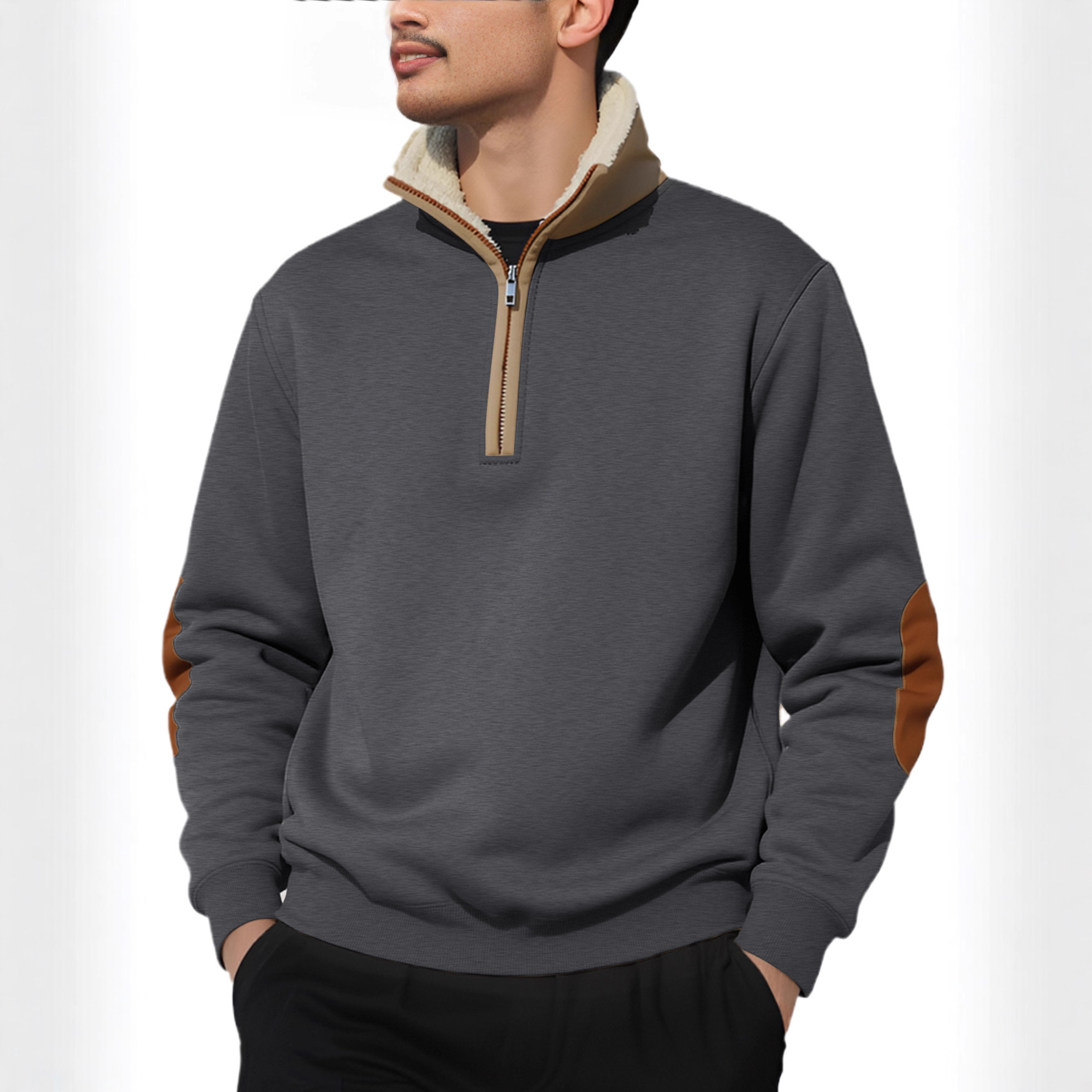 Europa y los Estados Unidos transfronterizos TEMU nuevo tipo de suéter Amazon retro cuello medio abierto hombre de manga larga suéter casual estadounidense
