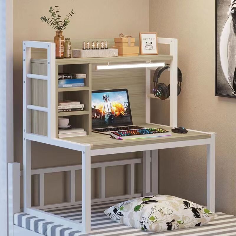 Over-the-bed computer desk for lazy people, college dormitory bedside desk with bookshelf, large-sized floating writing and study table for upper bunk