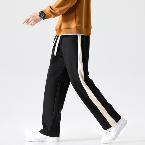 Hot-selling, Flowing Wide-Leg Pants for Men – Simple Stitched Long Trousers, Spring & Autumn Style, Youthful Loose-Fit Casual Pants with Elastic Waist