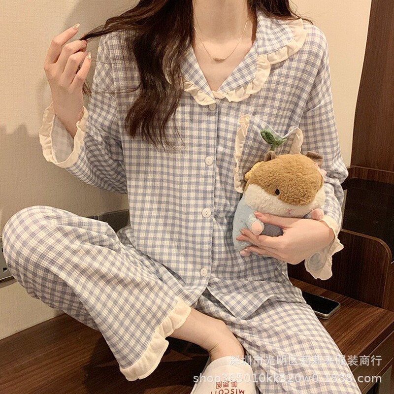 New Fashionable Doll Collar Palace-Style Pajamas for Women, Long-Sleeved Cotton-Like Sweet Home Wear Set, Manufacturer's Long-Sleeved Outfit for Girls