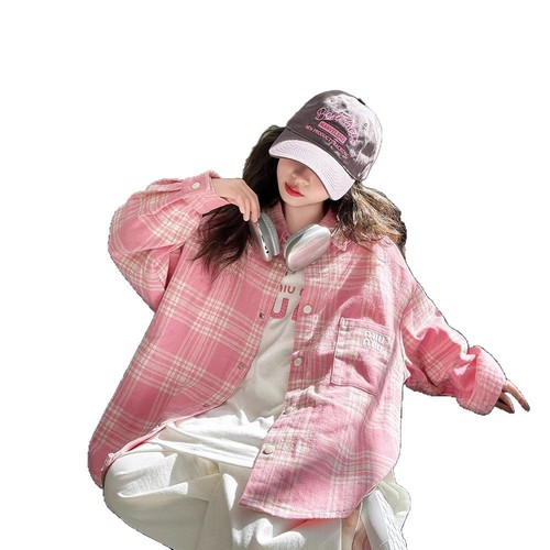 Women's Long-Sleeve Spring and Autumn 2025 New Arrival Korean-Style Checkered Stylish Collared Top Children's Shirt Outerwear