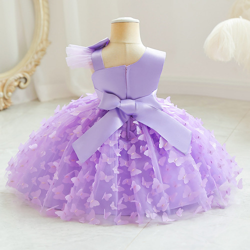 Girls dress summer evening dress evening dress butterfly decorative mesh princess dress sleeveless short dress speech performance dress
