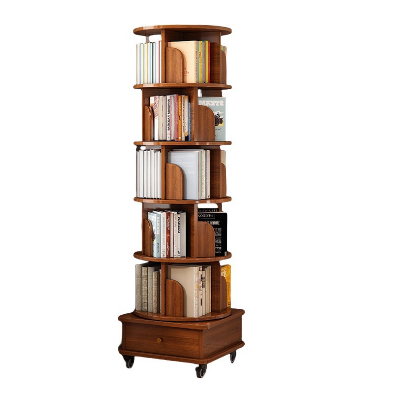 Estante de libro giratorio estante de piso estante de salón casero armario simple armario de almacenamiento estudiantes armario de esquina de madera maciza librería