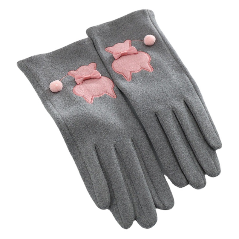 Guantes de terciopelo de esquí de pantalla táctil al por mayor de fábrica de conducción y conducción de estudiantes lindos cálidos forrados de invierno para mujeres-