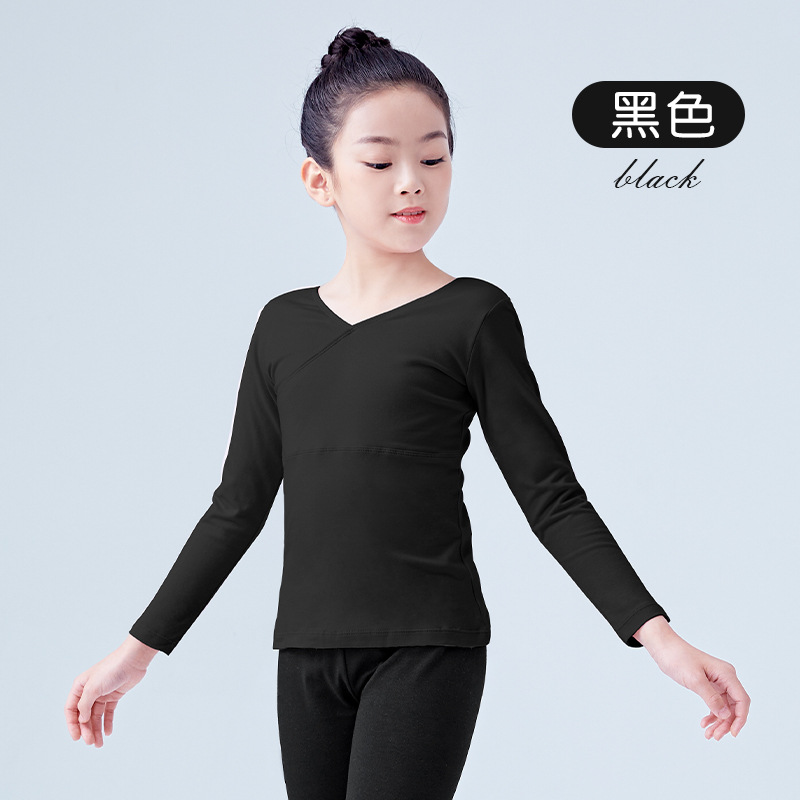 Nueva Ropa de baile los niños primavera manga larga traje delantero Cruz Niñas práctica danza superior al por mayor