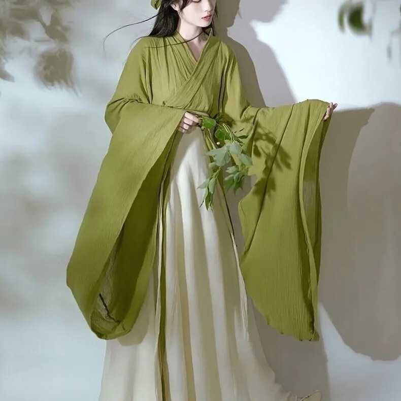 Spring and Summer Green Hanfu Women's Improved Wei Jin Style Horse Face Skirt Wide Sleeve Fairy Long Skirt Northern and Southern Dynasties Ancient Costume Hanfu Spring and Summer Green Hanfu Women's Improved Wei Jin Style Horse Face Skirt Wide Sleeve Fairy Long Skirt Northern and Southern Dynasties Ancient Costume Hanfu