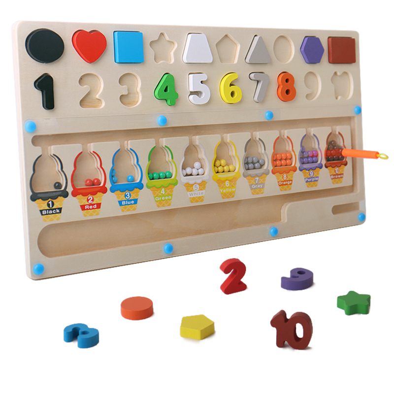 Forma de madera juego digital laberinto magnético caminar logarítmico tablero rompecabezas educación temprana Digital Color iluminación juguete