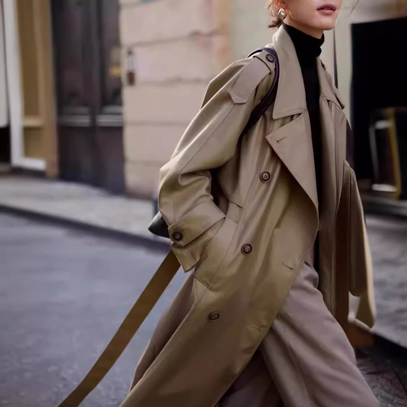 2026 Spring New Style Trendy Classic Twill Three-Dimensional Silhouette Lapel Mid-Length Trench Coat for Women