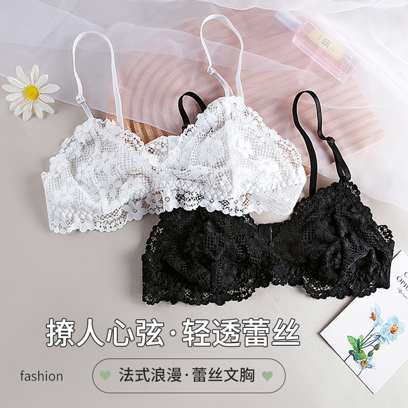 Sujetador fino transparente sin esponja de las mujeres de la ropa interior de encaje sexy francés