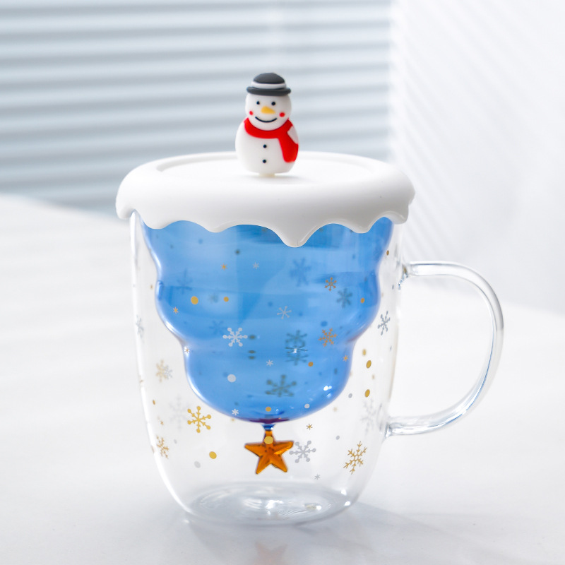 Taza de Navidad en línea en tazas de deseos de Navidad de dibujos animados tazas de regalo encantadoras tazas de agua caseras de doble vidrio