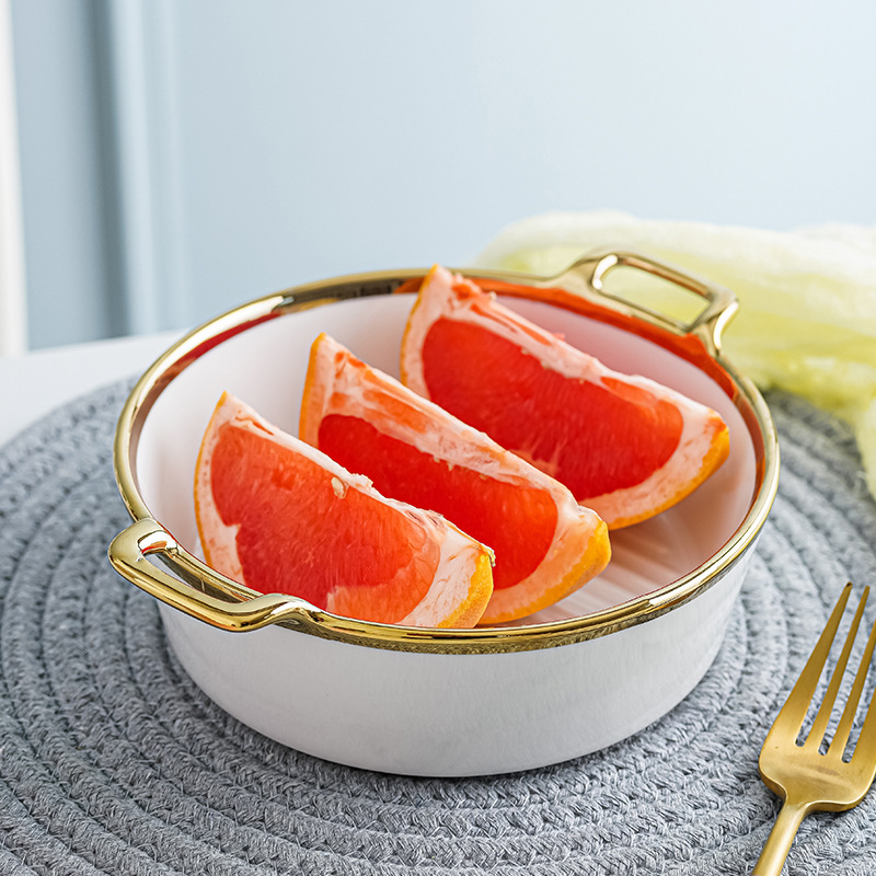 Vajilla nórdica tazón de cerámica de doble oído hogar postre ensalada de frutas tazón creativo lindo Internet celebridad ins tazón de sopa de fideos instantáneos