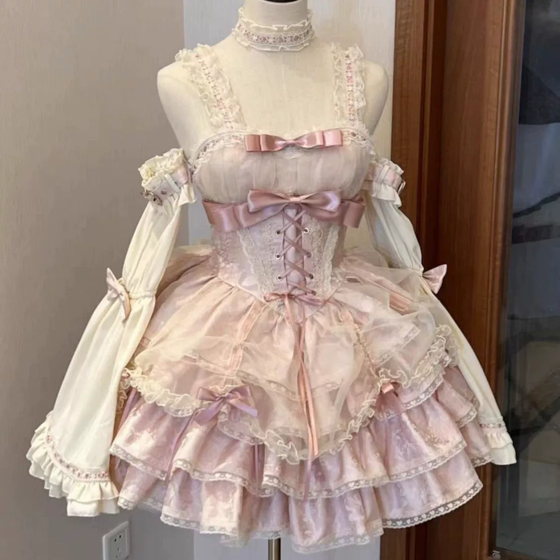 Платье Lolita jsk, женское лолита платье, комплект из шести предметов с головным убором и аксессуарами, разные цвета