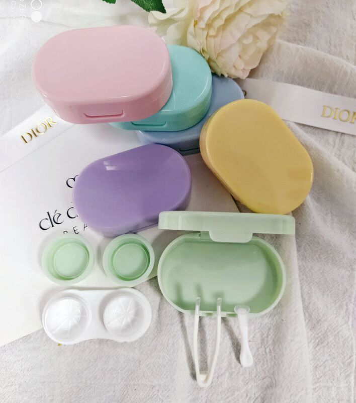 New in stock ins style candy color contact lens box with mirror beauty pupil box mini couple box Foreign trade 037
