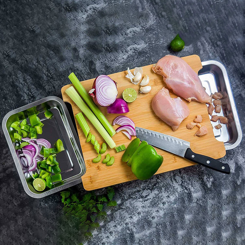tablero de cortar de bambú multifuncional con cajón de almacenamiento tablero de escritorio conveniente de frutas, verduras, carne y verduras tablero de cortar