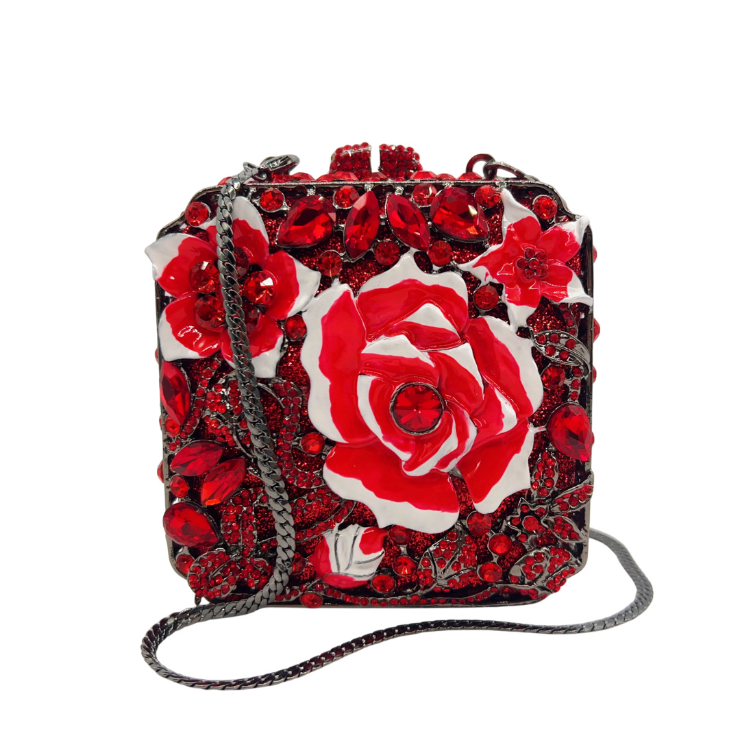 Túi clutch nữ đính đá hình hoa hồng dạ hội sang trọng — màu đỏ, Tùy chỉnh màu khác chi tiết 2