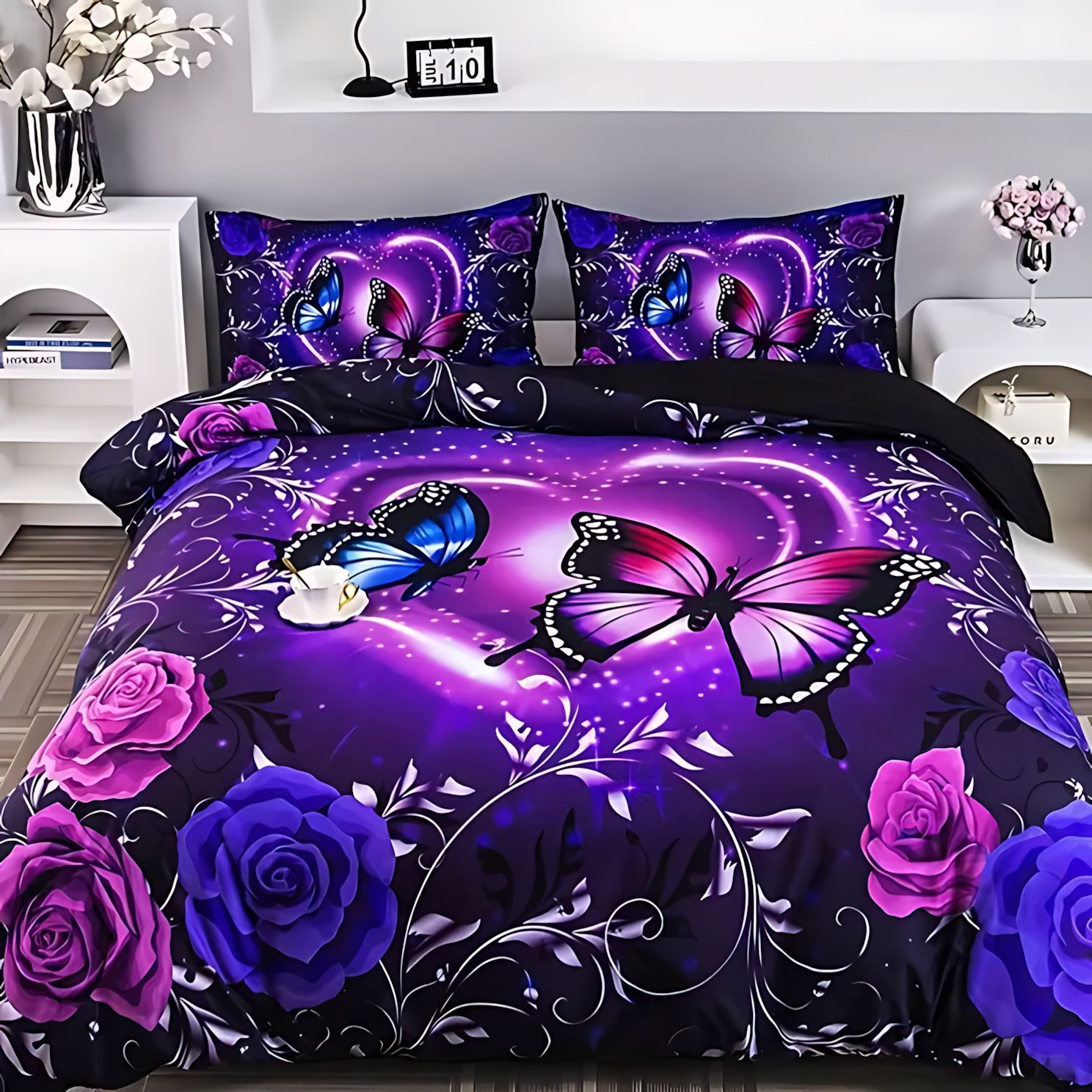 TEMU / JIT transfronterizos nuevos productos clásicos de moda mariposa flor 3D impresión digital fuente de set de colcha fabricantes