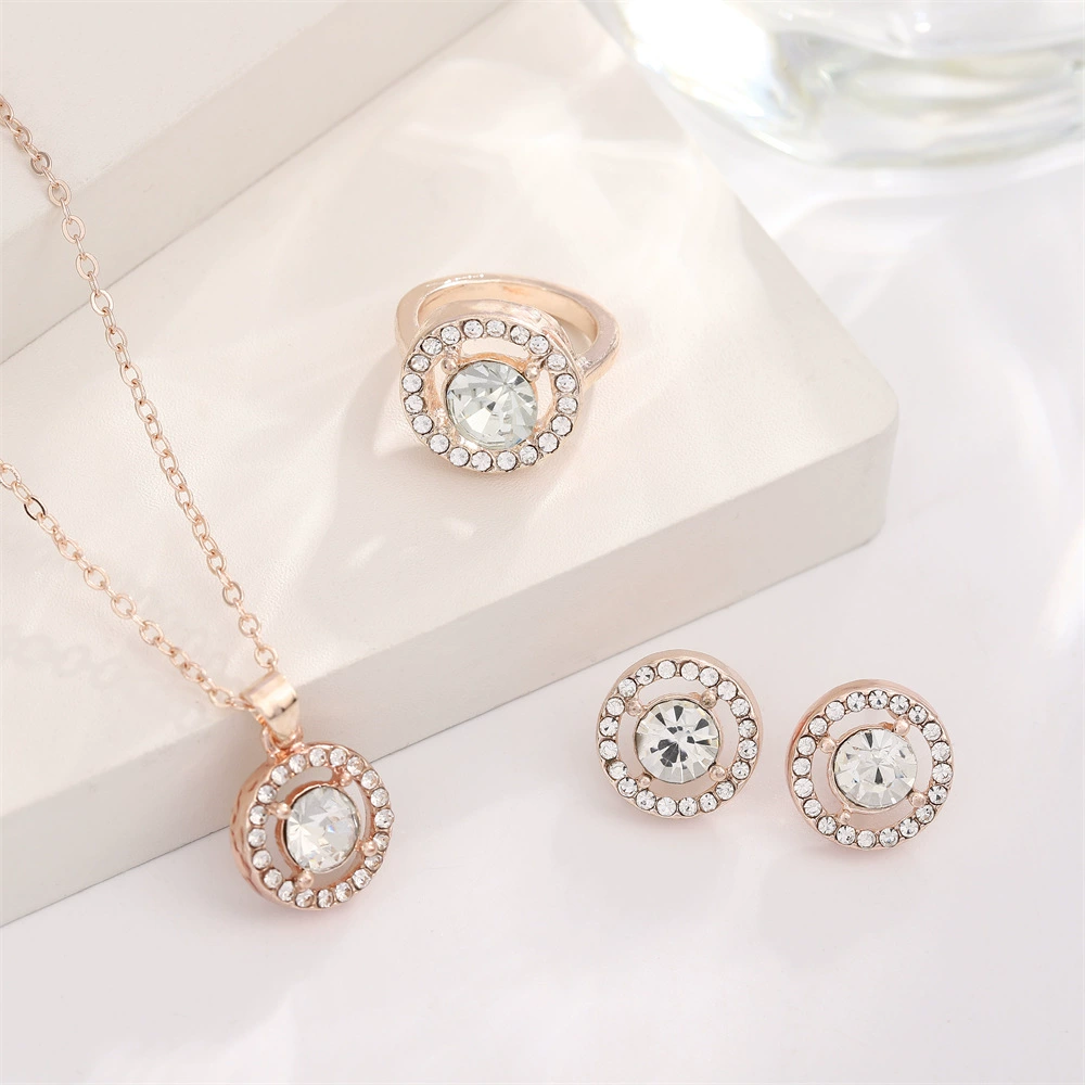 Трансграничный ювелирный набор концентрические круглые ожерелья Европейский и Американский циркон серьги кольцо с бриллиантами